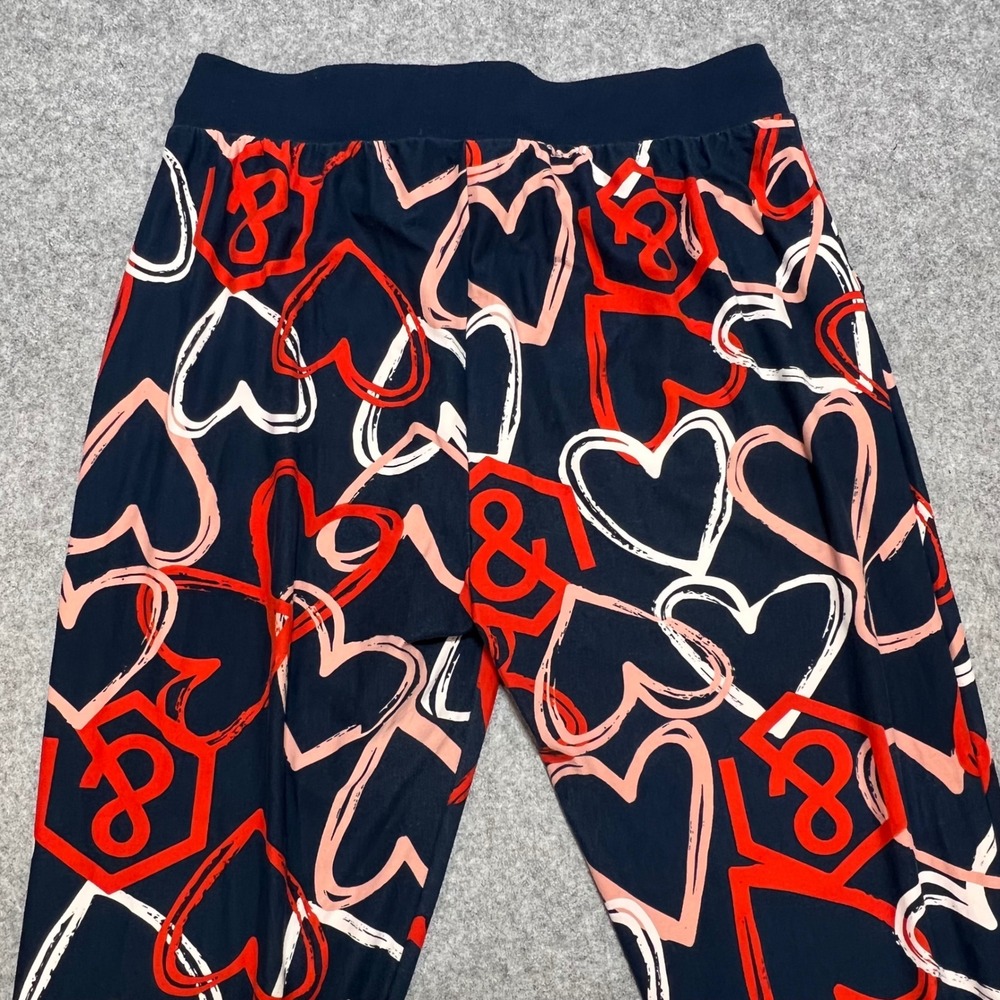 Agnes & Dora Heart Print Jogger Pants Navy Cozy Lounge Drawstring Womens Large - Picture 4 of 6